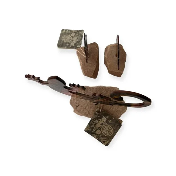 New VTG LAZART 3pc Southwest Metal on Sandstone Sculpture  Gecko Turtle & Bear - Picture 6 of 12